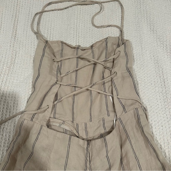 Reformation 100% Linen Elm Jager Jumpsuit size 8 striped blue jumpsuit open back - Picture 7 of 11